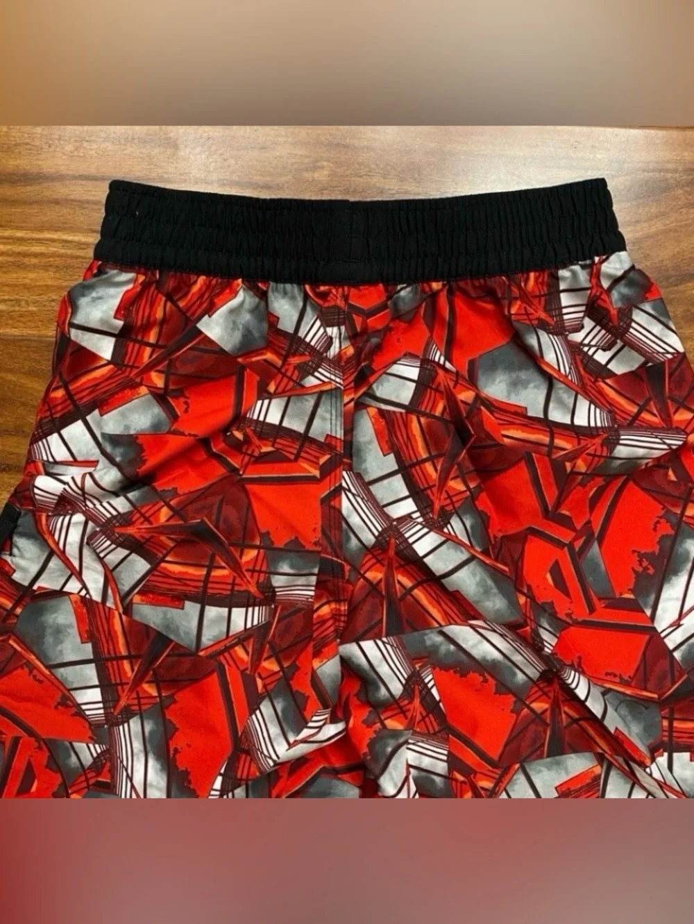NWT New Adidas Boys Red Black Geometric Print Swim Board Shorts Vacation Size M